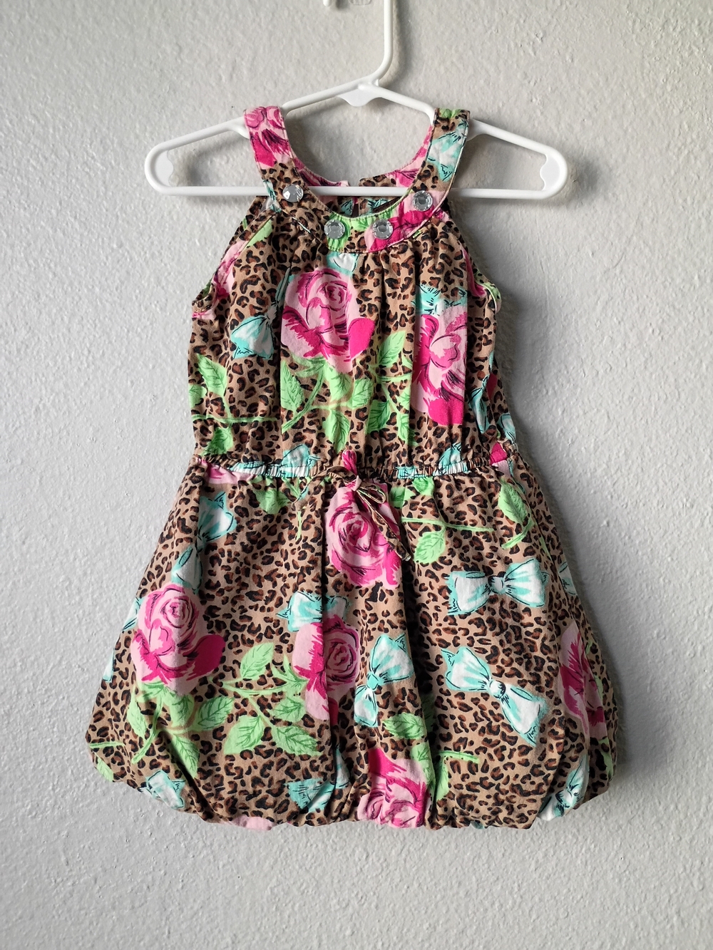 My Vintage Baby Toddler Girls Sleeveless Floral & Leopard Bubble Dress Size 3T